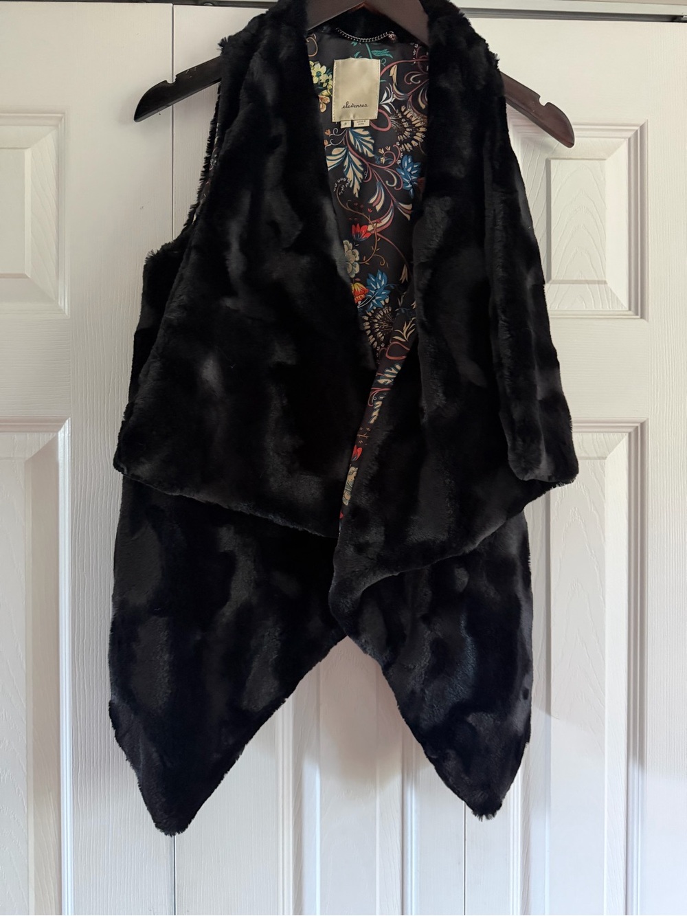 Anthropologie Black Faux Fur Draped Vest